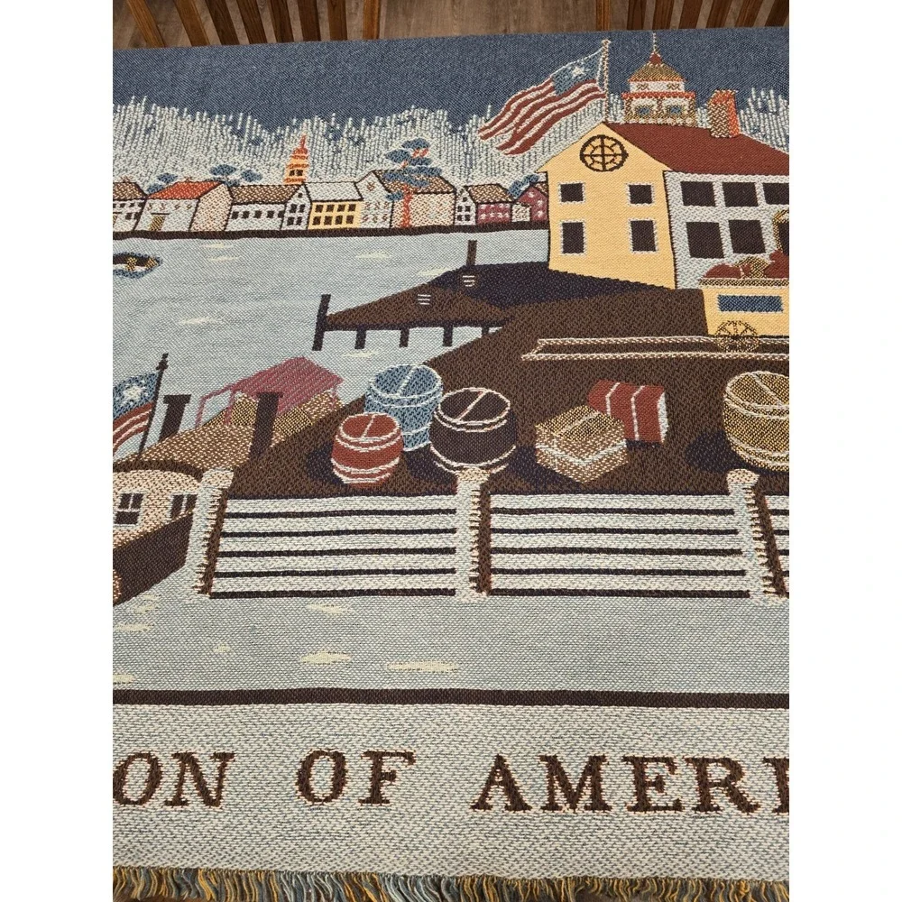Vintage‎ Situation Of America Throw Blanket Woven American Folk Art Tapestry